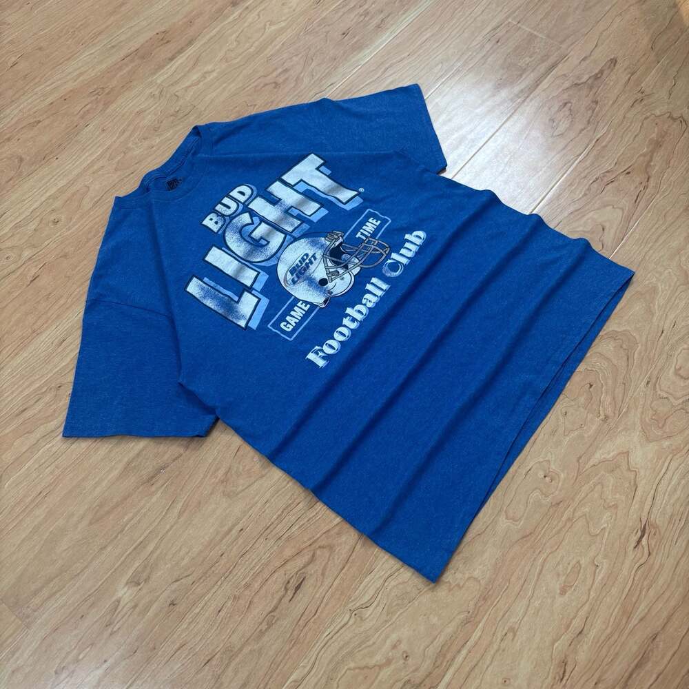 Bud Light Game Time Football Club Blue Graphic T-Shirt Mens Size Large